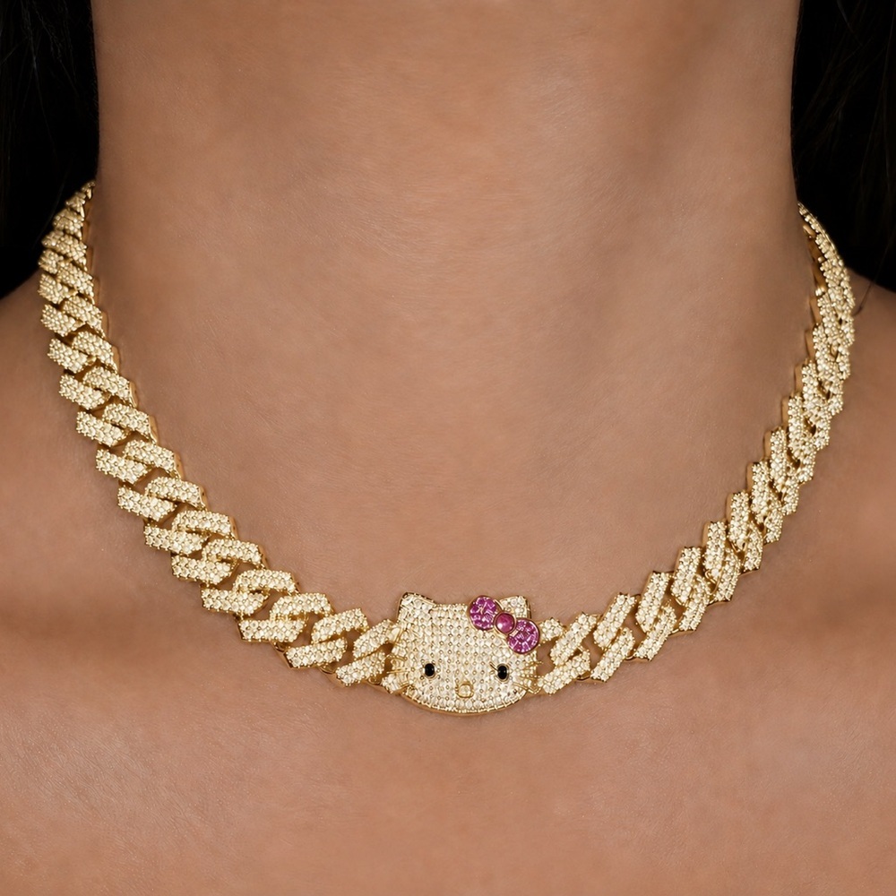 Hello kitty Cuban necklace gold  16inch